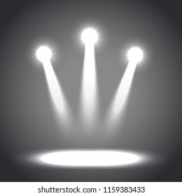 Projector light effect. White glowing stage light ray isolated on transparent background. Vector bright scene spotlight. Shine theater vertical projector beam for your creative design