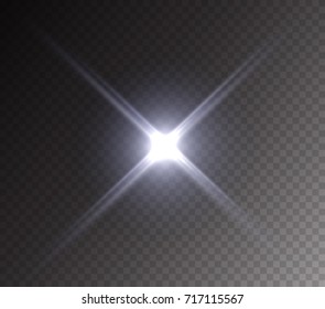 Projector light effect. White glowing stage light ray isolated on transparent background. Vector bright scene spotlight. Vector glow sparkle flare or vivid star burst beam for your creative design