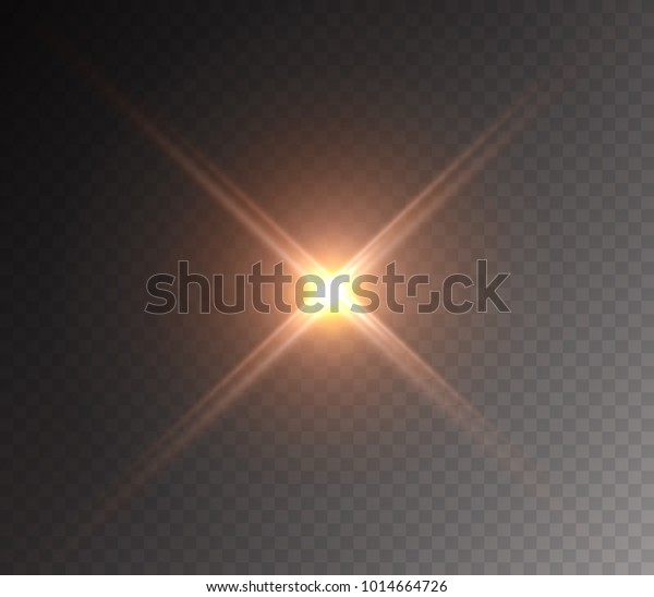 Projector light effect. Yellow glowing stage light\
ray isolated on transparent background. Vector bright flare scene\
spotlight. Glow headlight, glare, glint lense or vivid star burst\
beam.