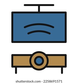 Projector line icon isolated on white background. Black flat thin icon on modern outline style. Linear symbol and editable stroke. Simple and pixel perfect stroke vector illustration.