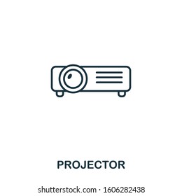 Projector line icon. Thin design style from office tools icon collection. Simple projector icon for infographics and templates.