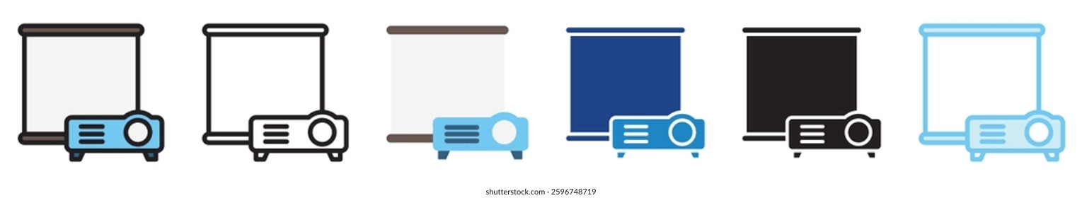 Projector multi style, mini illustration icon set. outline, flat, glyph, line color, UI, UX, app and web, digital or print. related to movie, cinema, entertainment.