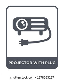 projector with plug icon vector on white background, projector with plug trendy filled icons from Cinema collection, projector with plug vector illustration