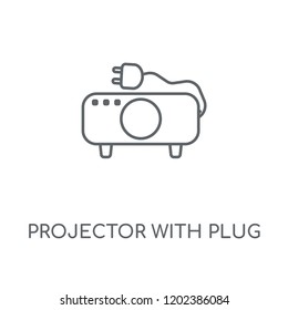 Projector with Plug linear icon. Projector with Plug concept stroke symbol design. Thin graphic elements vector illustration, outline pattern on a white background, eps 10.