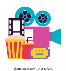 projector pop corn soda ticket cinema movie vector illustration 