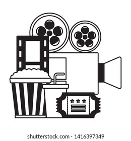 projector pop corn soda ticket cinema movie vector illustration 