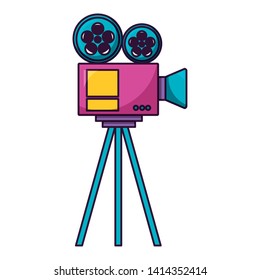 projector reel strip camera tripod cinema movie vector illustration