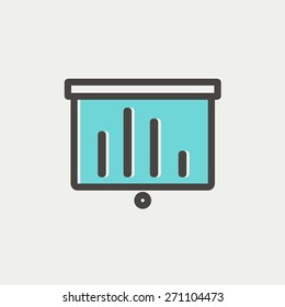 Projector roller screen icon thin line for web and mobile, modern minimalistic flat design. Vector icon with dark grey outline and offset colour on light grey background.