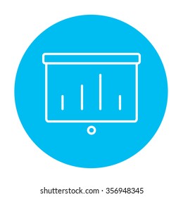 Projector roller screen line icon for web, mobile and infographics. Vector white icon on the light blue circle isolated on white background.