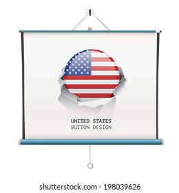 projector screen with American flag over white background