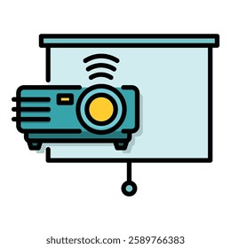 Projector screen black round line vector icon with editable stroke,symbolizing presentation and visual display