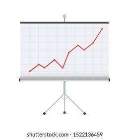 Projector screen with business chart graph. Vector stock illustration.