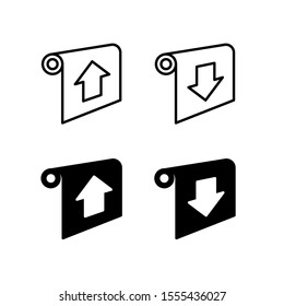 Projector Screen Control Icons With Direction Arrows Roll Up And Down. Blinds Remote Control Buttons Symbols. Garage Gate Open And Close Signs. Adjustable Stroke Width.