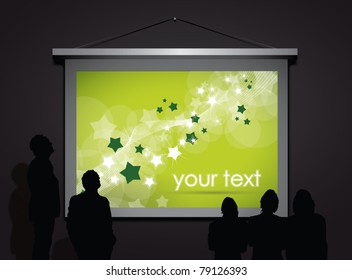 projector screen in dark room, vector