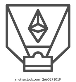 Projector and screen of Ethereum currency line icon, crypto network concept. Vector graphics. Cryptocurrency, projection sign on white background, outline style icon of mobile or web design