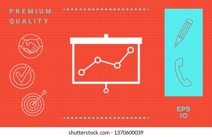 Projector screen with graph. Graphic elements for your design