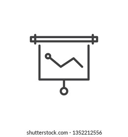 Projector screen with graph line icon. linear style sign for mobile concept and web design. Business presentation screen outline vector icon. Symbol, logo illustration. Pixel perfect vector graphics
