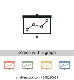 Projector screen with graph. Set of varicolored icons.