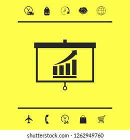 Projector screen with Growing bars graphic. Graphic elements for your design