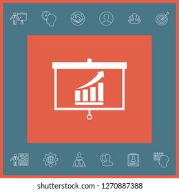 Projector screen with Growing bars graphic. Graphic elements for your design