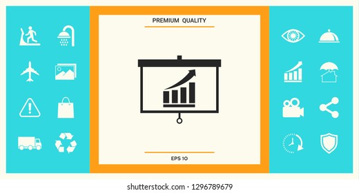 Projector screen with Growing bars graphic. Graphic elements for your design