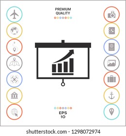 Projector screen with Growing bars graphic. Graphic elements for your design