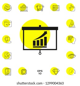 Projector screen with Growing bars graphic. Graphic elements for your design