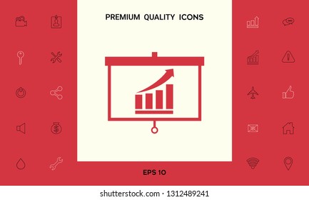 Projector screen with Growing bars graphic. Graphic elements for your design