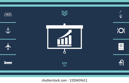 Projector screen with Growing bars graphic. Graphic elements for your design