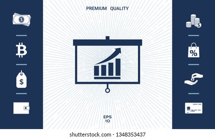 Projector screen with Growing bars graphic. Graphic elements for your design