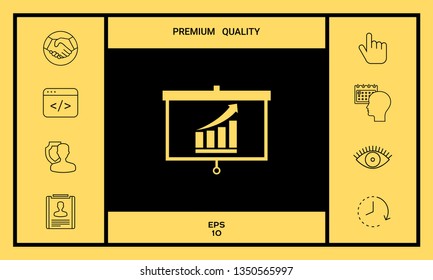 Projector screen with Growing bars graphic. Graphic elements for your design