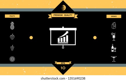 Projector screen with Growing bars graphic. Graphic elements for your design