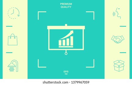 Projector screen with Growing bars graphic. Graphic elements for your design
