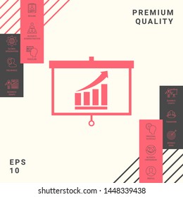 Projector screen with Growing bars graphic. Graphic elements for your design