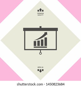 Projector screen with Growing bars graphic. Graphic elements for your design