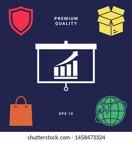 Projector screen with Growing bars graphic. Graphic elements for your design