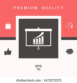Projector screen with Growing bars graphic. Graphic elements for your design