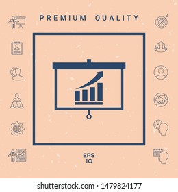 Projector screen with Growing bars graphic. Graphic elements for your design