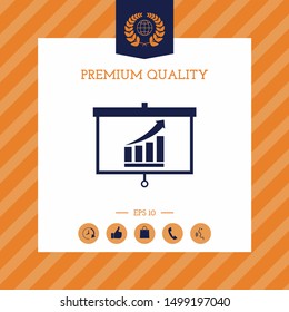 Projector screen with Growing bars graphic. Graphic elements for your design
