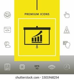 Projector screen with Growing bars graphic. Graphic elements for your design