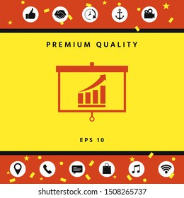 Projector screen with Growing bars graphic. Graphic elements for your design