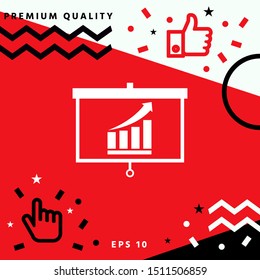 Projector screen with Growing bars graphic. Graphic elements for your design