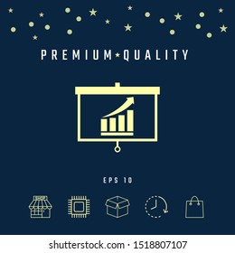 Projector screen with Growing bars graphic. Graphic elements for your design