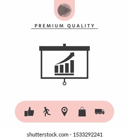 Projector screen with Growing bars graphic. Graphic elements for your design