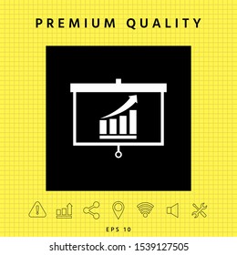 Projector screen with Growing bars graphic. Graphic elements for your design