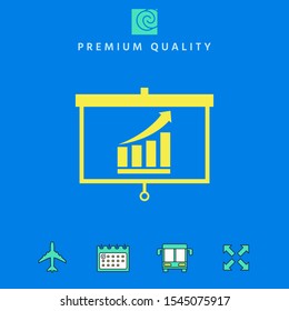 Projector screen with Growing bars graphic. Graphic elements for your design