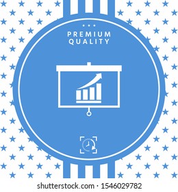 Projector screen with Growing bars graphic. Graphic elements for your design