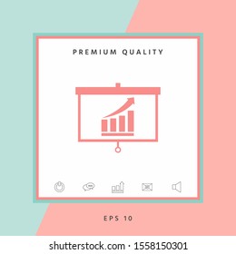 Projector screen with Growing bars graphic. Graphic elements for your design