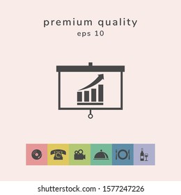 Projector screen with Growing bars graphic. Graphic elements for your design