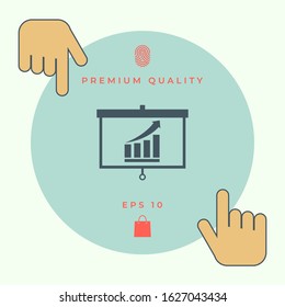 Projector screen with Growing bars graphic. Graphic elements for your design
